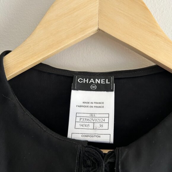 CHANEL BLACK SILK RUFFLE BLOUSE - Picture 6 of 15